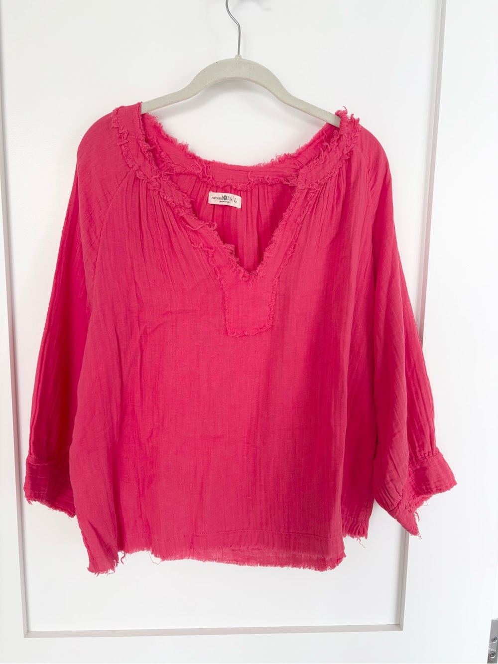 Natural Life pink cotton gauze peasant boho blouse 3/4 sleeve size XL